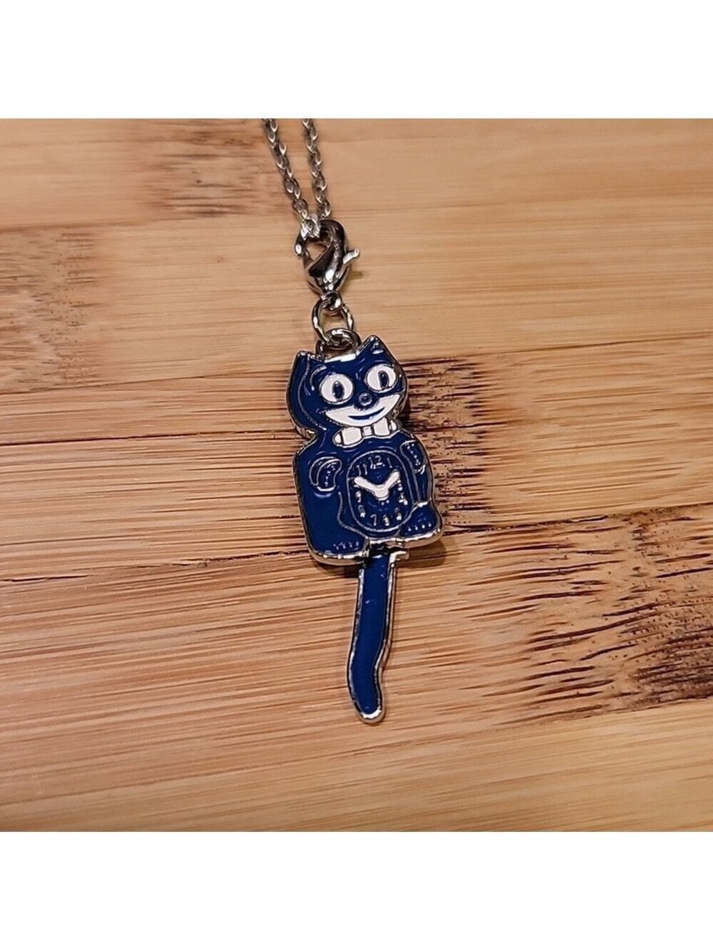 Sapphire Blue Kit-Cat Klock clock clip on charm necklace